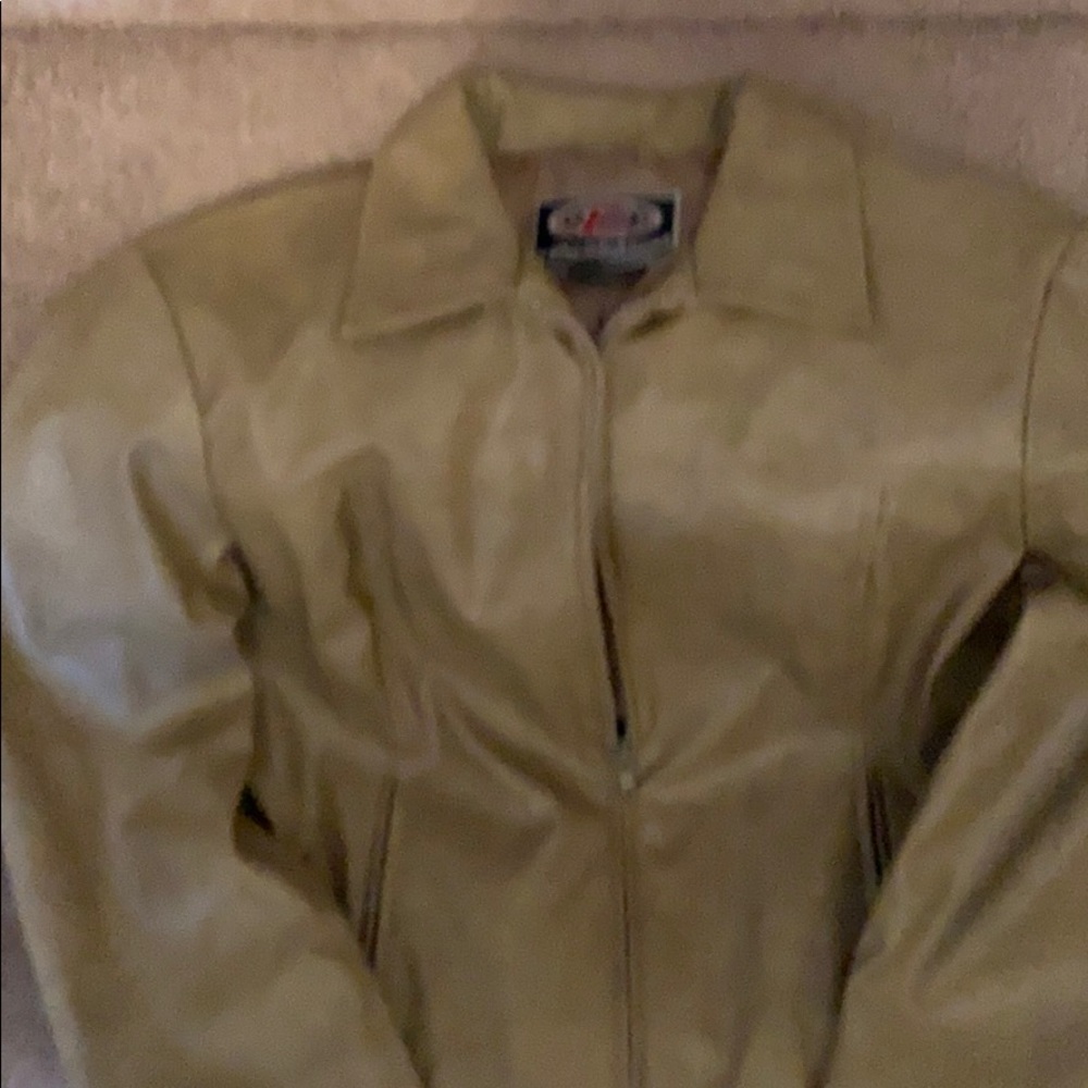 Tan jacket  (soft leather like material)